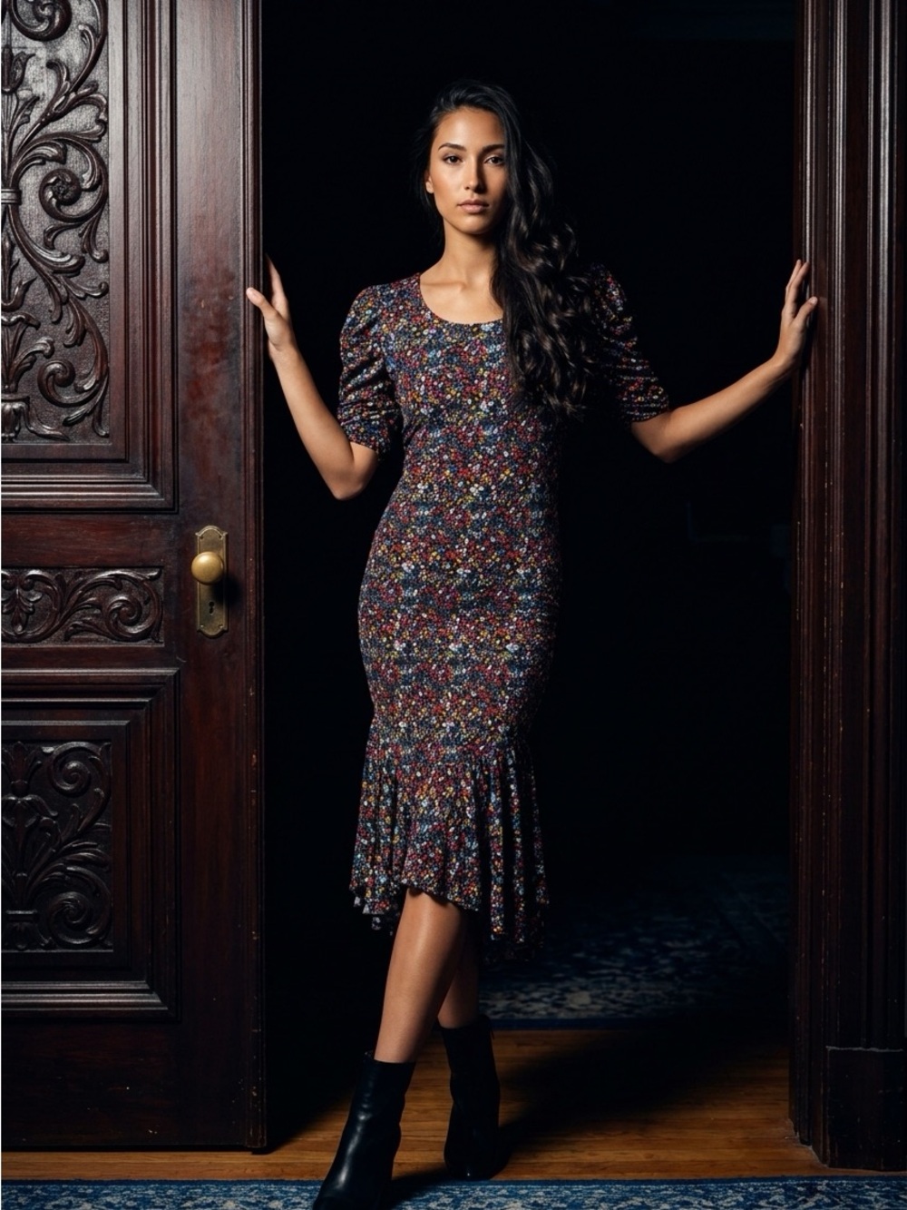 Tanya Taylor Multicolor Floral Knit Midi Dress